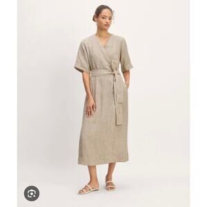 Everlane The Wrap Dress In Linen Cornstalk Chambray Beige Size S NWT Natural